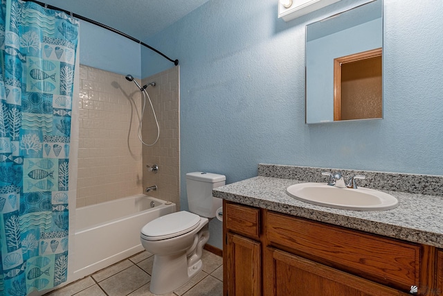 full bathroom with tile patterned floors, vanity, shower / bath combination with curtain, and toilet