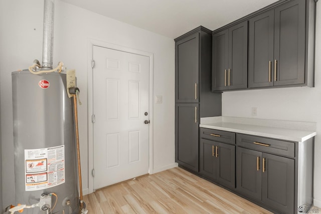 kitchen featuring light hardwood / wood-style flooring and gas water heater