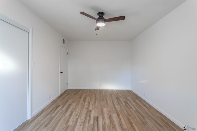 spare room featuring ceiling fan and light hardwood / wood-style floors