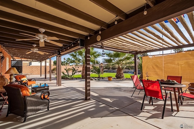 view of patio featuring an outdoor living space and ceiling fan