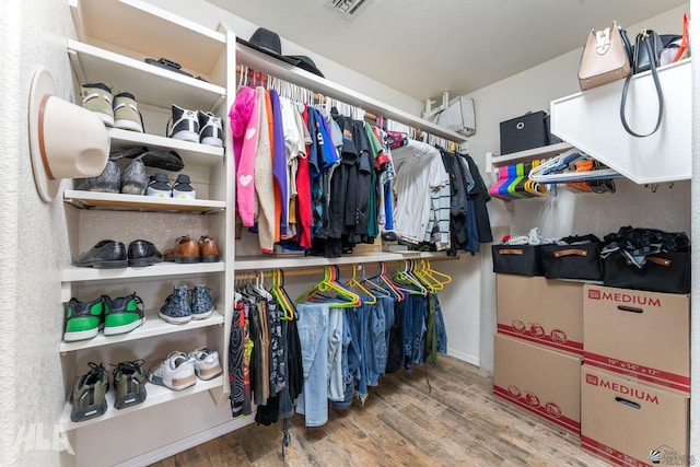 walk in closet featuring wood-type flooring