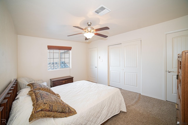 bedroom featuring carpet flooring and ceiling fan