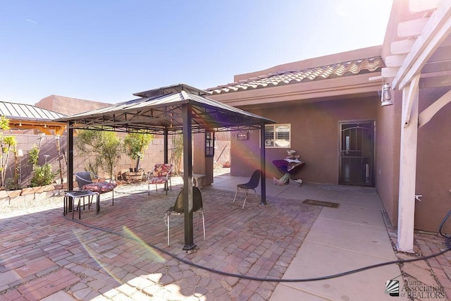 view of patio featuring a gazebo