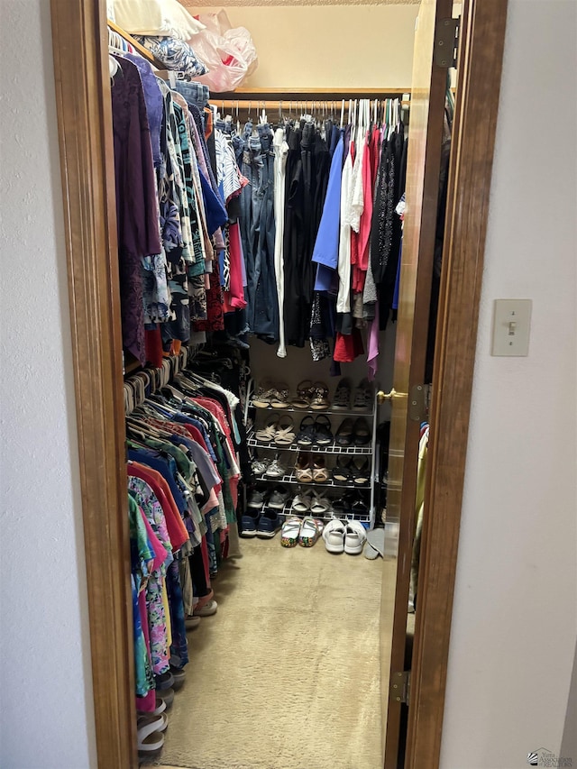 walk in closet with carpet