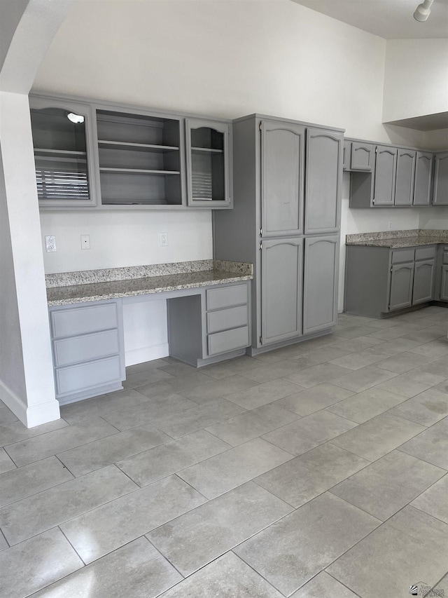 kitchen with gray cabinets