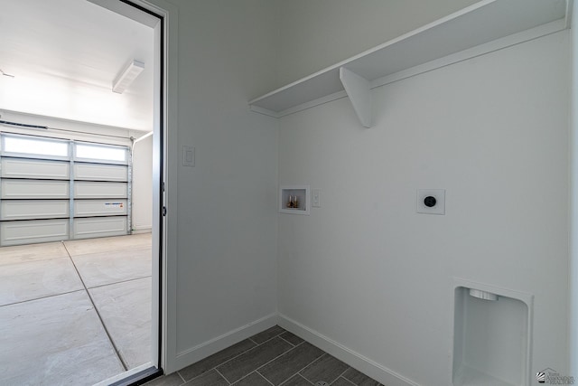 clothes washing area with tile patterned floors, washer hookup, and hookup for an electric dryer