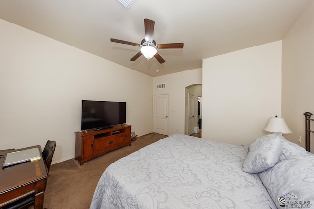 bedroom with carpet floors and ceiling fan