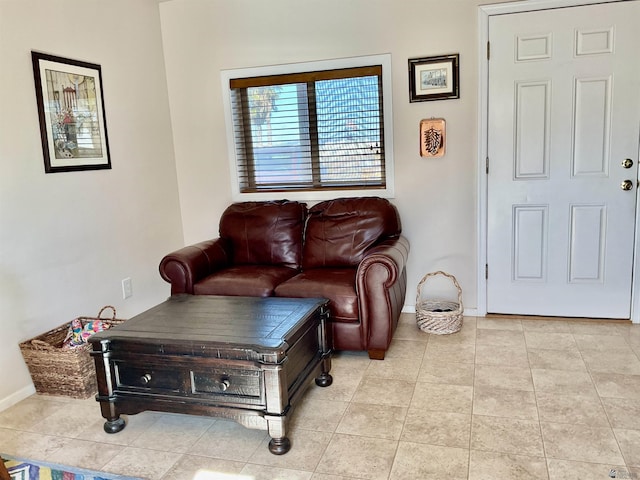 living room featuring light tile patterned floors