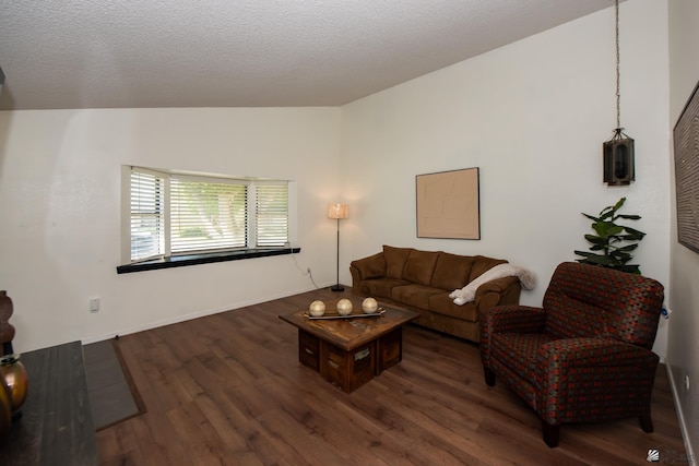 660 E 26th St, Yuma, AZ 85365 - living room featuring lofted ceiling, wood finished floors, and a textured ceiling