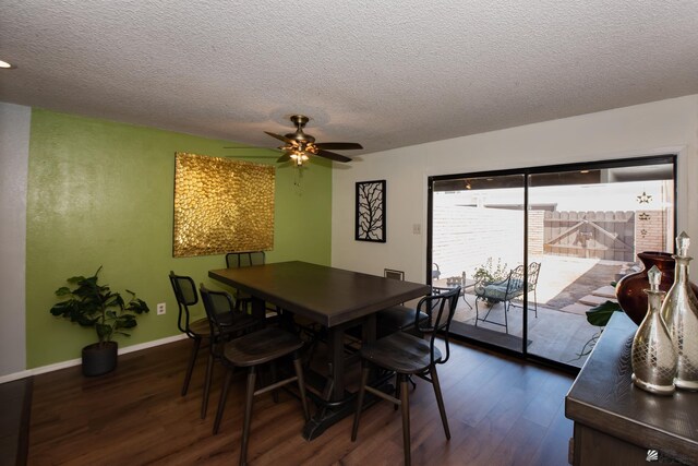660 E 26th St, Yuma, AZ 85365 - dining space featuring dark wood-style floors, a textured ceiling, ceiling fan, and baseboards