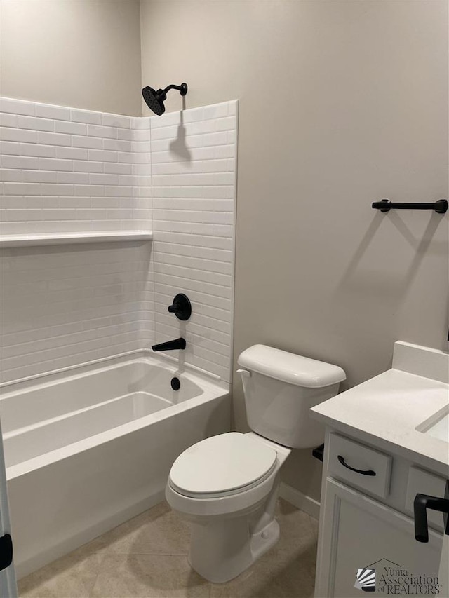 full bathroom with tile patterned flooring, vanity, shower / bathtub combination, and toilet