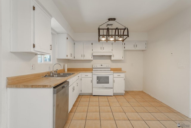 1086 S Arena Dr, Yuma, AZ 85364 - kitchen featuring electric range, stainless steel dishwasher, and white cabinetry