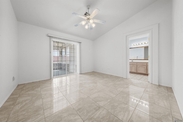11595 S Prescott Ave, Yuma, AZ 85365 - unfurnished room with vaulted ceiling, a ceiling fan, and light tile patterned floors