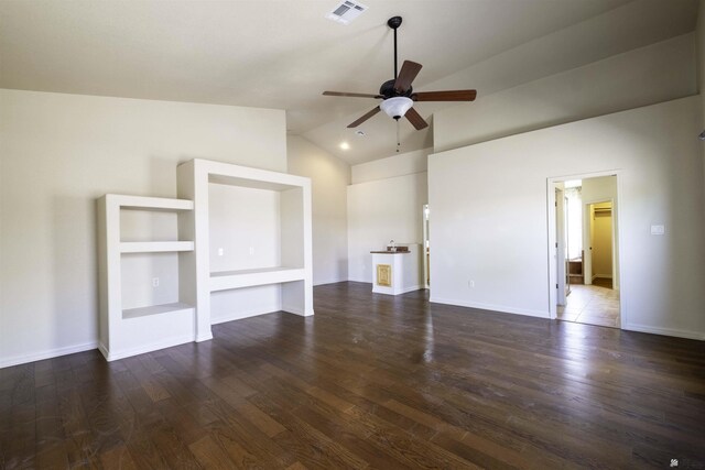 14158 E 49th Dr, Yuma, AZ 85367 - interior space with baseboards, high vaulted ceiling, visible vents, and dark wood finished floors