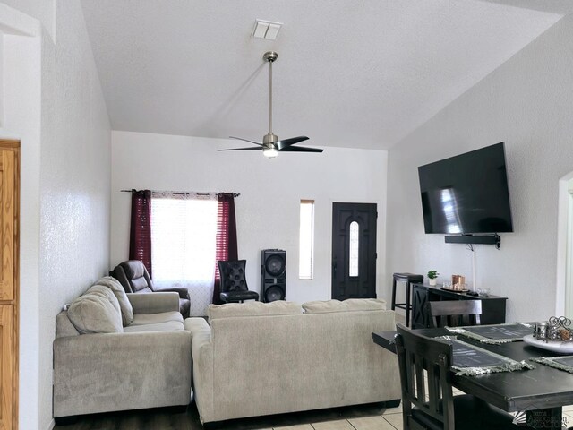 14307 E 49th Ln, Yuma, AZ 85367 - living area featuring visible vents, ceiling fan, and lofted ceiling