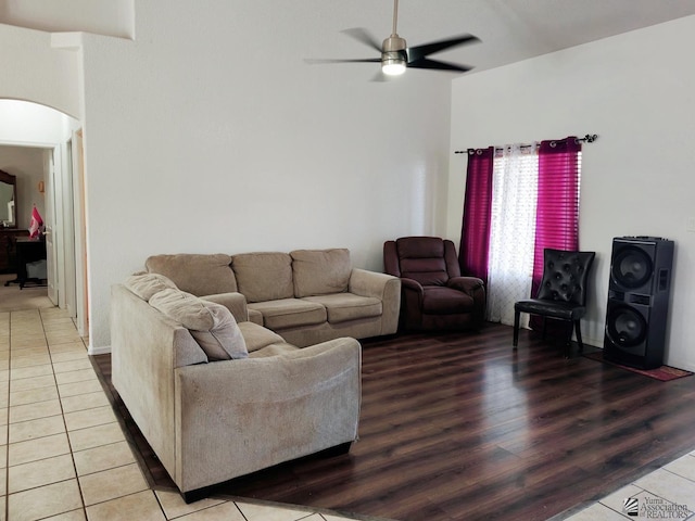 14307 E 49th Ln, Yuma, AZ 85367 - living area with light tile patterned floors, arched walkways, and ceiling fan