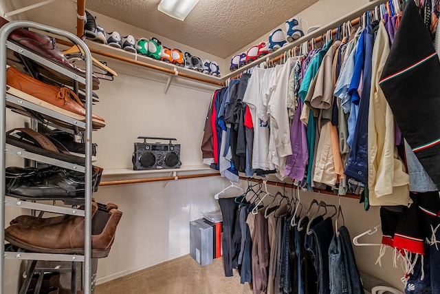 spacious closet featuring carpet floors