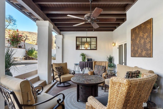1925 S Ridgeview Dr, Yuma, AZ 85364 - view of patio / terrace with french doors, an outdoor living space, and a ceiling fan