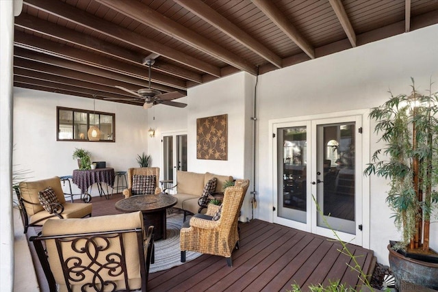 1925 S Ridgeview Dr, Yuma, AZ 85364 - wooden deck with a ceiling fan, outdoor lounge area, and french doors