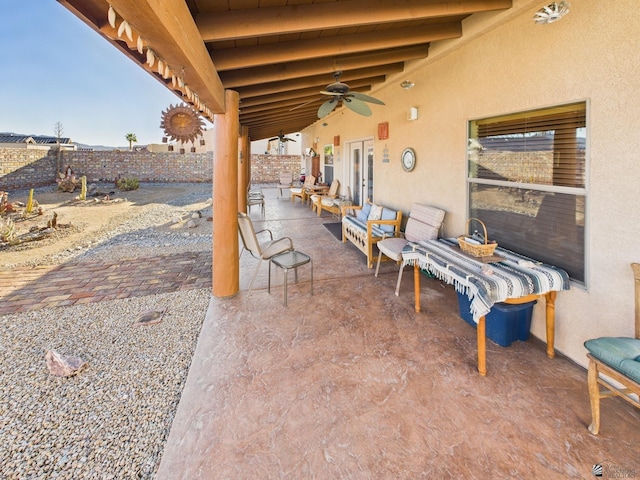 14340 E 49th Ln, Yuma, AZ 85367 - view of patio / terrace with a ceiling fan and a fenced backyard