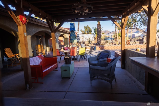 13220 E 55th St, Yuma, AZ 85367 - view of patio / terrace with outdoor dining area, ceiling fan, and outdoor lounge area