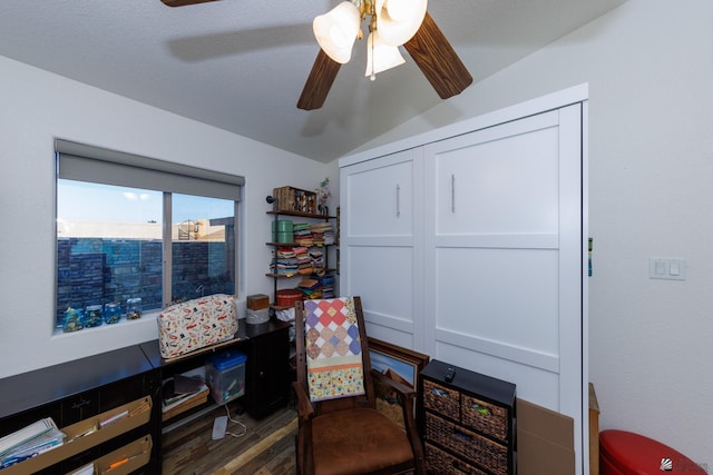 13220 E 55th St, Yuma, AZ 85367 - sitting room with ceiling fan, vaulted ceiling, and wood finished floors