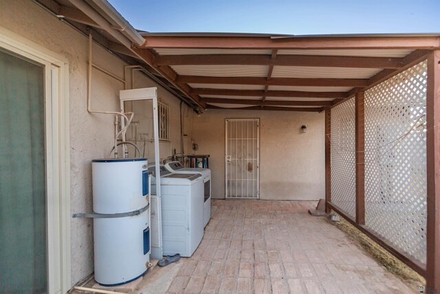 1836 W Allen St, Yuma, AZ 85364 - view of patio / terrace featuring water heater and washing machine and dryer