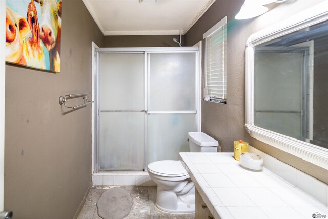 1836 W Allen St, Yuma, AZ 85364 - bathroom featuring vanity, a shower stall, and crown molding