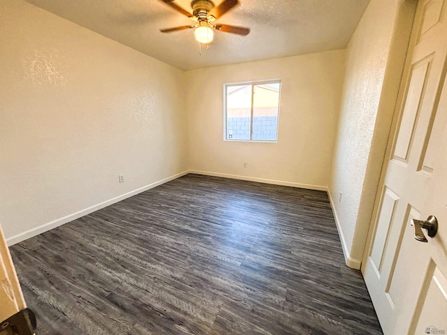 161 Las Praderas St, San Luis, AZ 85336 - empty room featuring a ceiling fan, a textured ceiling, baseboards, a textured wall, and dark wood-type flooring