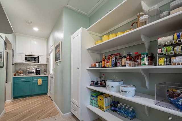 storage area with a toaster