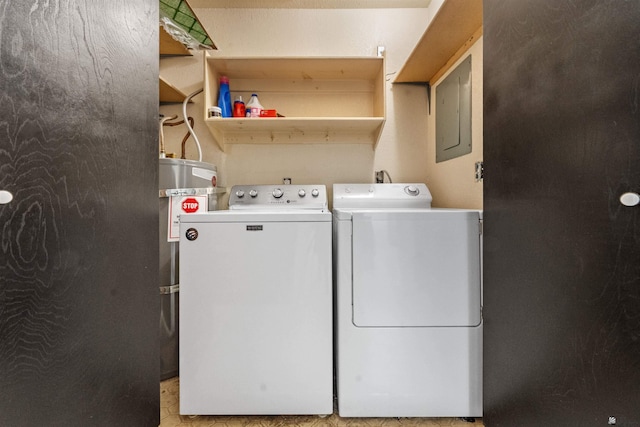 2045 S 14th Ave Unit 74, Yuma, AZ 85364 - clothes washing area featuring separate washer and dryer, water heater, and electric panel