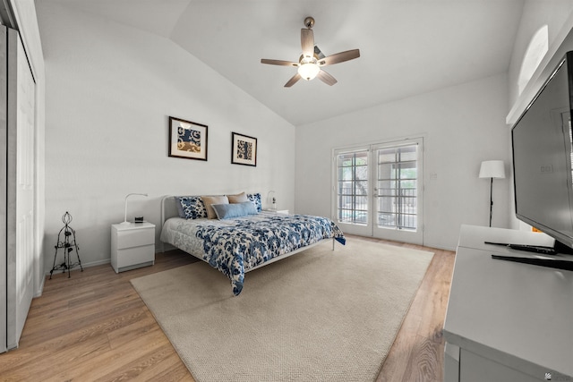 3875 W 26th St, Yuma, AZ 85364 - bedroom with lofted ceiling, light wood finished floors, access to exterior, and a ceiling fan