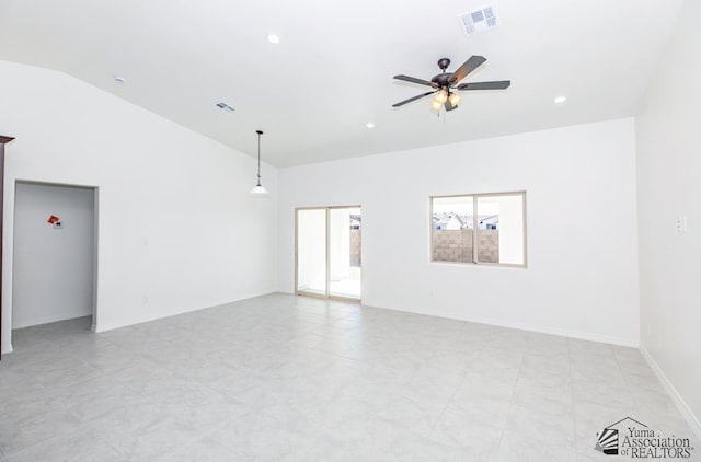 12653 E 51st Pl, Yuma, AZ 85367 - empty room with high vaulted ceiling, a ceiling fan, recessed lighting, and visible vents