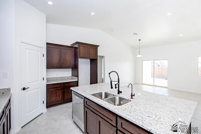 12653 E 51st Pl, Yuma, AZ 85367 - kitchen with a sink, light tile patterned floors, lofted ceiling, and dishwasher