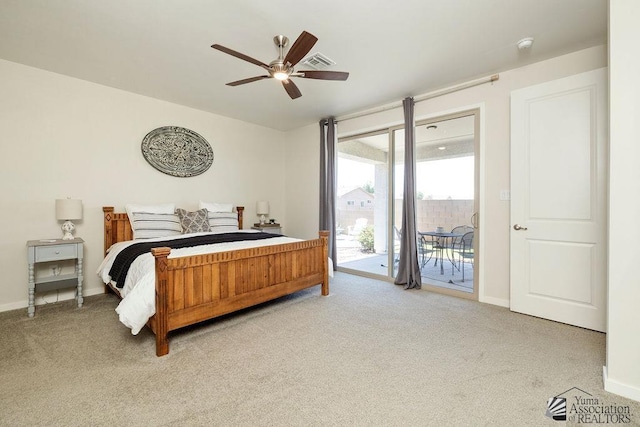 12160 S Drucilla Ln, Yuma, AZ 85367 - bedroom with access to exterior, carpet flooring, and a ceiling fan