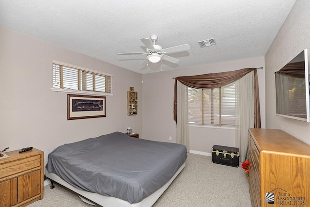 5492 E View Pkwy, Yuma, AZ 85365 - bedroom with light carpet, a textured ceiling, and ceiling fan