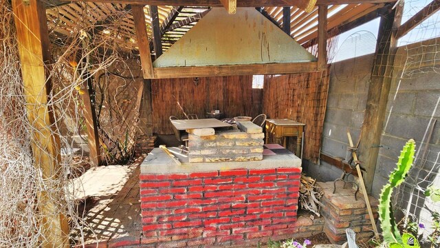 exterior space with wooden walls