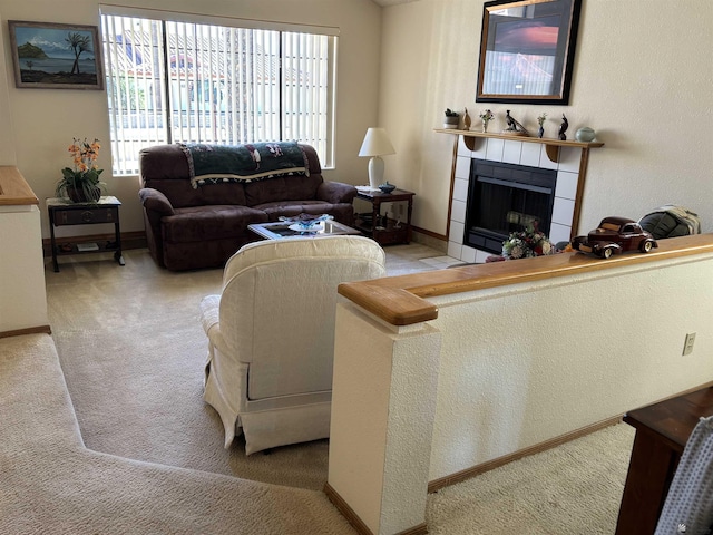 10218 S Del Rico, Yuma, AZ 85367 - carpeted living area featuring baseboards and a tile fireplace