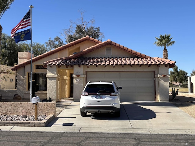 10218 S Del Rico, Yuma, AZ 85367 - view of front of home with a tile roof, an attached garage, driveway, and stucco siding