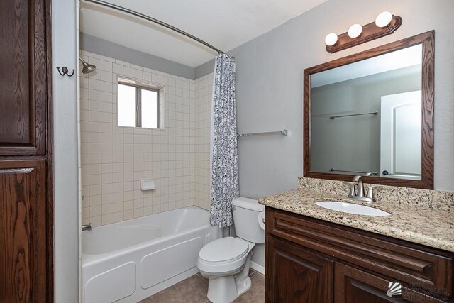 6257 E 47th St, Yuma, AZ 85365 - bathroom featuring vanity, shower / bathtub combination with curtain, and tile patterned floors