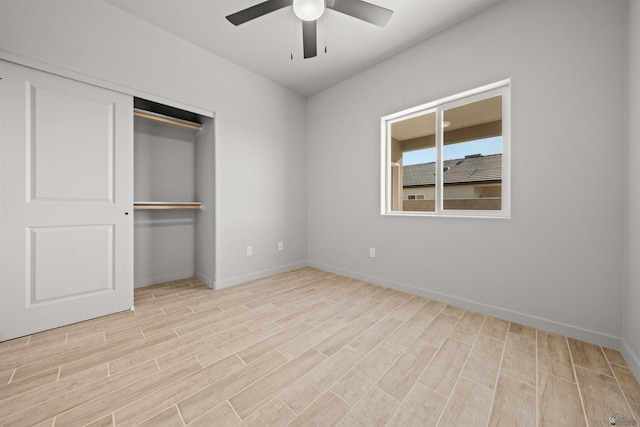 10770 E 45th Ln, Yuma, AZ 85367 - unfurnished bedroom featuring light wood-style flooring, a closet, and a ceiling fan