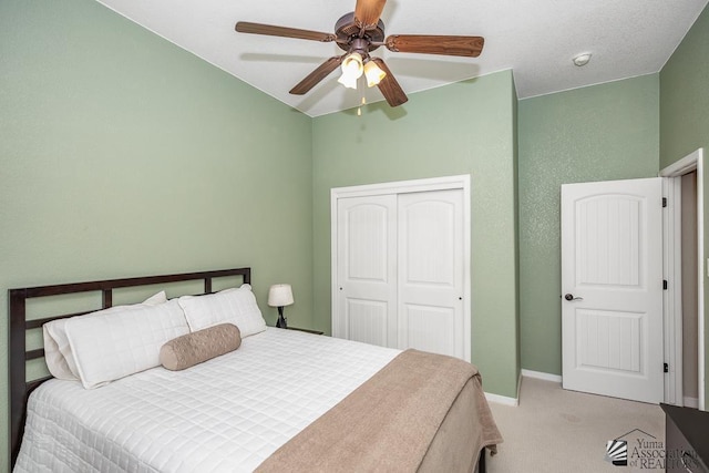 12147 E 33rd St, Yuma, AZ 85367 - bedroom with baseboards, a ceiling fan, a closet, and light colored carpet