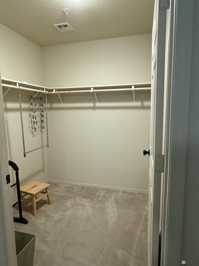 spacious closet featuring carpet flooring and visible vents