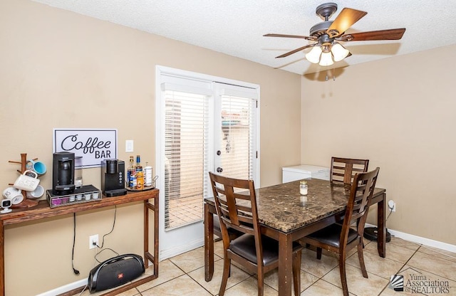 1465 E Laguna Pl Unit 4, Yuma, AZ 85365 - dining area with light tile patterned floors, baseboards, and a ceiling fan