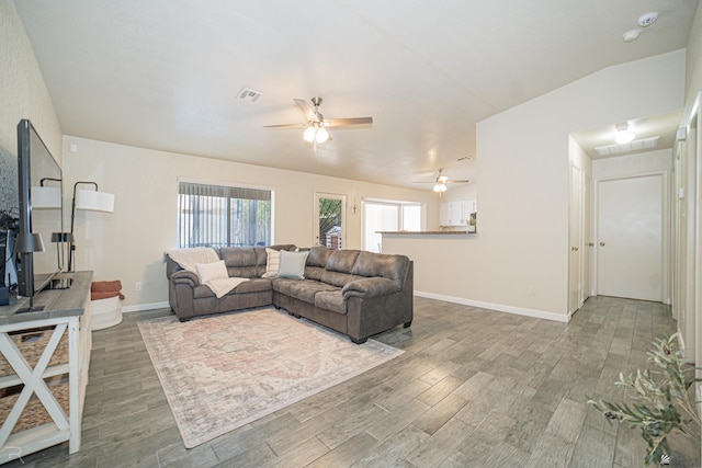 6340 E 45th Pl, Yuma, AZ 85365 - living area with ceiling fan, wood finished floors, and baseboards