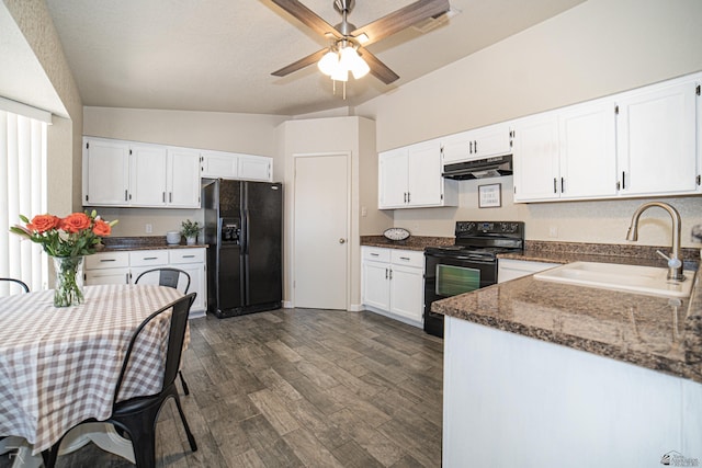 6340 E 45th Pl, Yuma, AZ 85365 - kitchen featuring black appliances, under cabinet range hood, a sink, and white cabinets