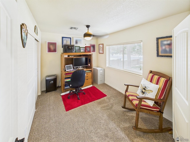 5936 E 39th St, Yuma, AZ 85365 - carpeted home office featuring baseboards and a textured ceiling