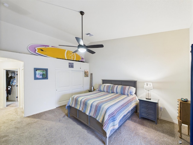 5936 E 39th St, Yuma, AZ 85365 - bedroom featuring carpet, a closet, baseboards, and ceiling fan