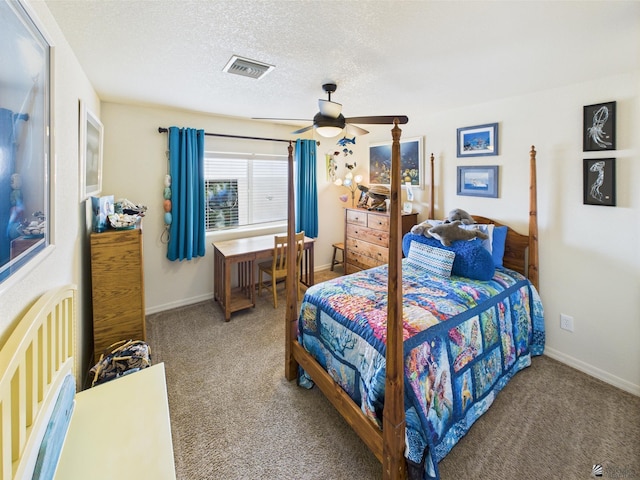 5936 E 39th St, Yuma, AZ 85365 - bedroom with carpet, a textured ceiling, baseboards, and a ceiling fan