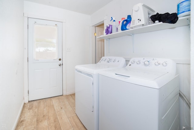 12687 E 42nd Pl, Yuma, AZ 85367 - laundry room with baseboards, laundry area, light wood-style flooring, and washing machine and clothes dryer